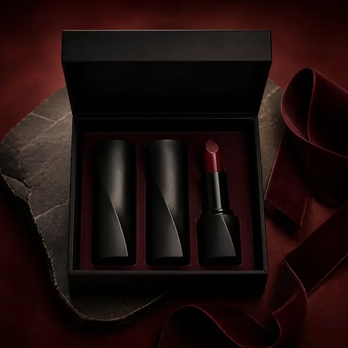 Coffret Minuit noir et bordeaux avec rouges à lèvres